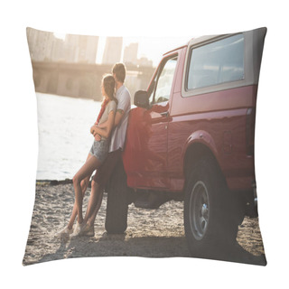 Personality  Couple Embracing On Beach Pillow Covers