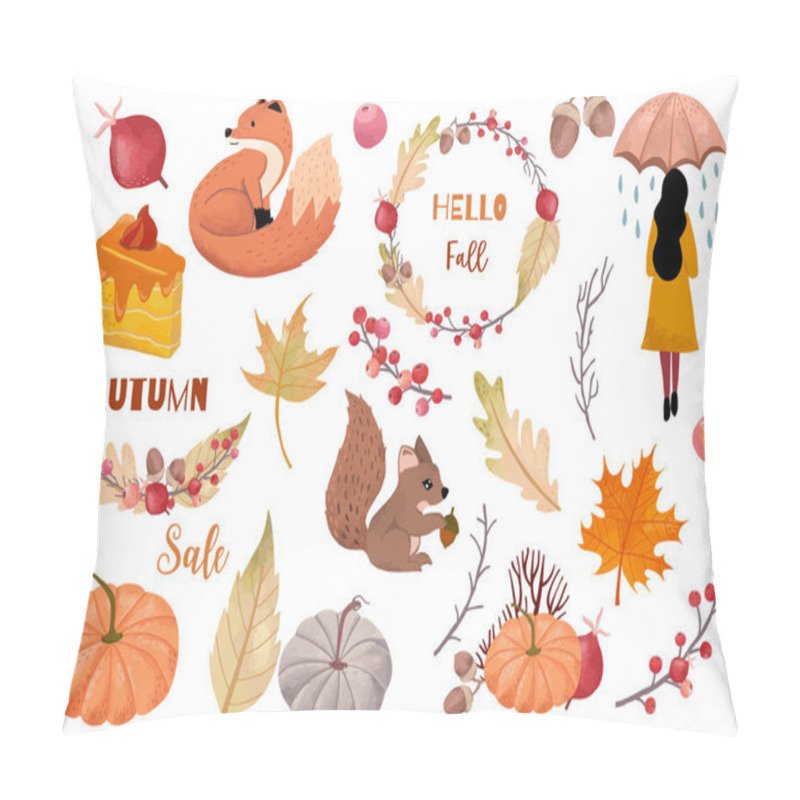 Personality  Autumn object collection with dry tree,squirrel,acorn,leaves,wom pillow covers