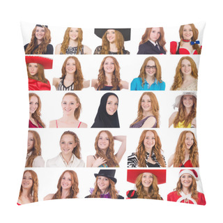 Personality  Collage Of Many Faces From Same Model Pillow Covers