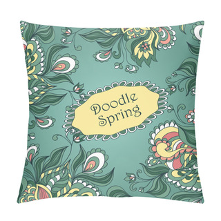 Personality  Doodle Floral Frame In Marine Blue Pillow Covers