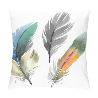Personality  Colorful Bird Feather From Wing Isolated. Watercolor Background Illustration Set. Isolated Feather Illustration Element. Pillow Covers