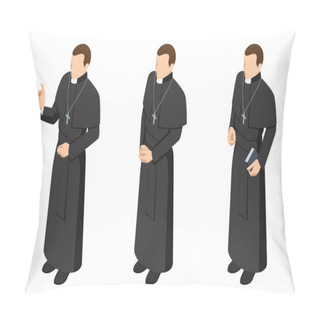Personality  Isometric Catholic Priest In Vestment Isolated On White Background. Pastor, Religious People. Pillow Covers