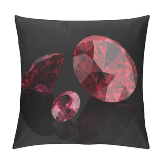 Personality  Ruby Or Rodolite Gemstone On Black Background.3D Illustration Pillow Covers