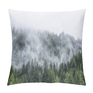 Personality  Forest In Mist, Low Clouds In Conifers Pillow Covers