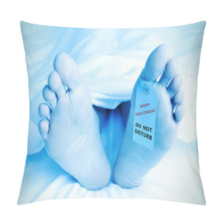 Personality  Dead Body With A Toe Tag With The Text Happy Halloween Pillow Covers