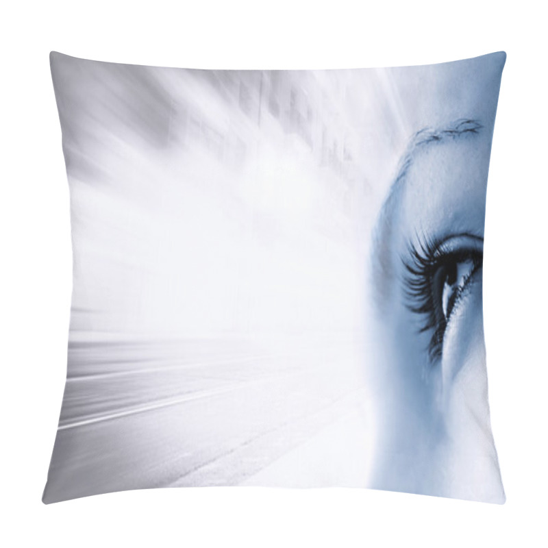 Personality  Women's Eye - Looking Forward.Isolated On White. Pillow Covers