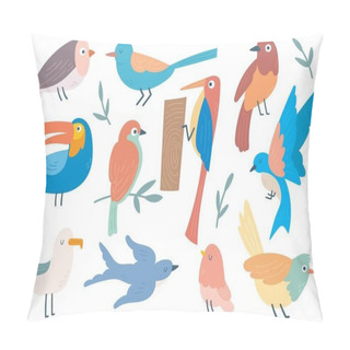 Personality  Set Of Birds In Flat Style Illustration Pillow Covers