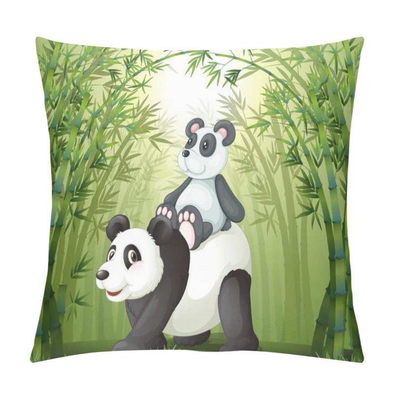 Personality  Two pandas inside the bamboo forest pillow covers