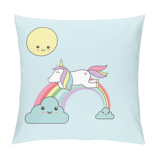 Personality  Vector Illustration With Sweet Unicorn - Kawaii Style Pillow Covers
