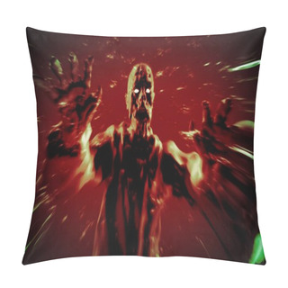 Personality  Anger Bloody Demon Attack With Open Arms. 3D Illustration. Pillow Covers