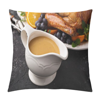 Personality  Homemade Gravy In A Sauce Dish With Turkey Pillow Covers