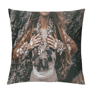Personality  Beautiful Young Woman In Tribal Costume With Primal Ornamet  Pillow Covers