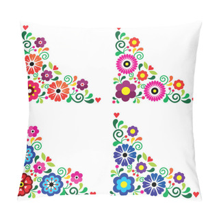 Personality  Mexican Floral Corners Vector Design Set Of Four, Retro Folk Art Pattern Collection Inspired By Traditional Embroidery From Mexico  Pillow Covers