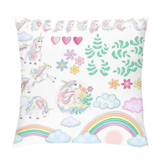Personality  Large Set With Unicorns, Flowers, Leaves, Hearts, Rainbow And Other Design Elements. Pillow Covers