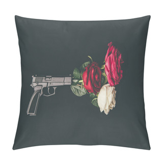 Personality  Top View Of Gun Shooting With Rose Flowers Isolated On Black Pillow Covers