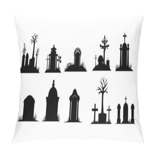 Personality  Set Of Halloween Scary Graves Silhouette Isolated On White Background. Night Graveyard Horror Elements Design. Vector Illustration. Pillow Covers