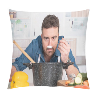 Personality  Concentrated Young Man Preparing Food At Home Pillow Covers
