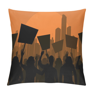 Personality  Protesters Crowd In Skyscraper City Landscape Background Illustration Pillow Covers