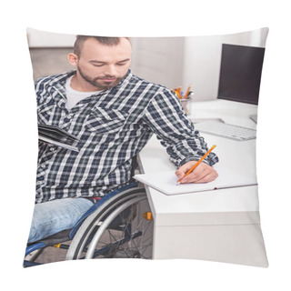 Personality  Handsome Handicapped Man Taking Notes Pillow Covers