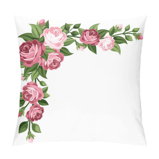Personality  Pink Vintage Roses, Rosebuds And Leaves. Vector Illustration. Pillow Covers