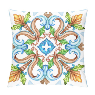 Personality  Watercolor Illustration, Abstract Decorative Background, Vintage Pattern, Medieval Acanthus, Ceramic Tile Ornament, Kaleidoscope, Mandala Pillow Covers