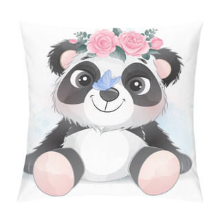 Personality  Cute Little Panda With Watercolor Illustration Pillow Covers