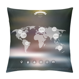 Personality  Blurred Landscape Background. Travel Concept With Eart Map. Mobile Or Web Ui Element. Web Site Header. Pillow Covers