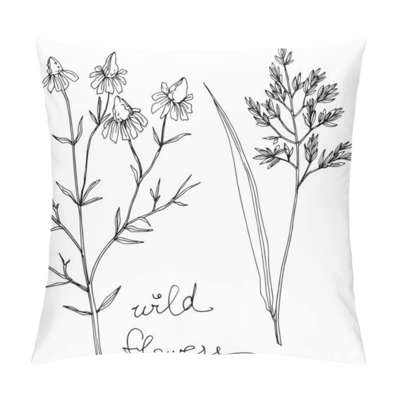 Personality  Vector Wildflowers floral botanical flowers. Black and white engraved ink art. Isolated flower illustration element. pillow covers