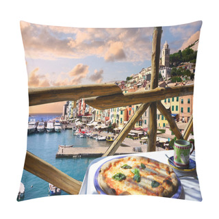 Personality                                    Pizza Place Terrace  Overlooking To Beautiful  Porto Venere Harbor, Italian Riviera, Liguria,. Pillow Covers