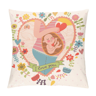 Personality  Pregnancy Concept Card In Cartoon Style. Pillow Covers
