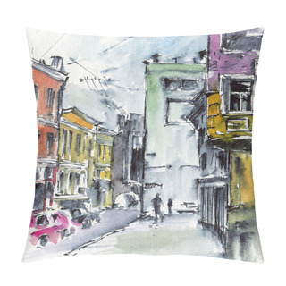 Personality  City Landscape With Old Houses Pillow Covers