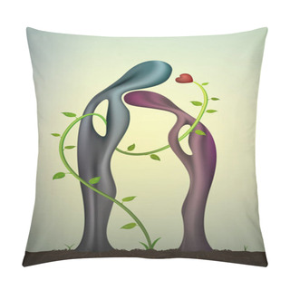 Personality Marriage Icon, People Head In Love, Blue Man And Red Woman In Love, Surrealistic Romantic Dream, Together Forever, Pillow Covers