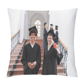 Personality  Positive Interracial Students Holding Diplomas In University  Pillow Covers