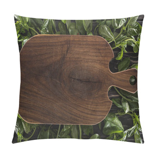 Personality  Top View Of Wooden Cutting Board On Leaves Of Basil  Pillow Covers