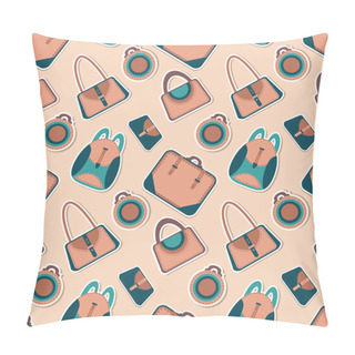 Personality  Cartoon Woman's Bag. Vector Fashion Bags Seamless Pattern Pillow Covers