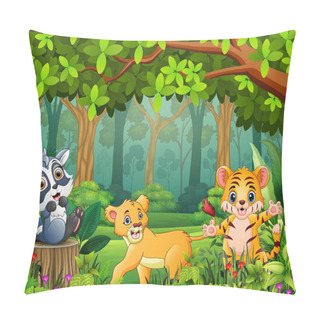 Personality  Cartoon Of The Forest Landscape With Different Animals Pillow Covers