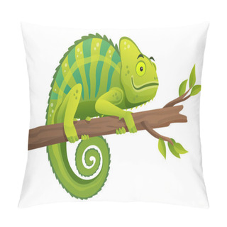 Personality  Cute Chameleon Sitting On Branch Cartoon Illustration Pillow Covers