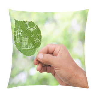 Personality  Hand Holding Green City Concept, Cut The Leaves Of Plants Pillow Covers