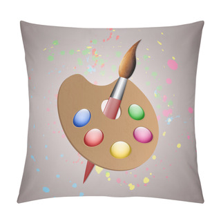 Personality  Wooden Palette With Paints And Brushes - Vector Illustration. Pillow Covers