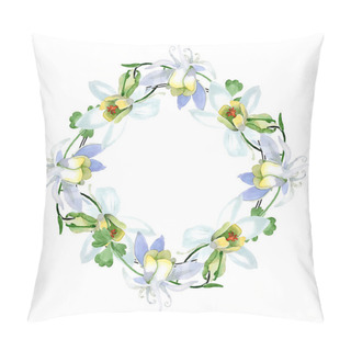 Personality  White Aquilegia Flowers. Frame Border Ornament Wreath. Watercolor Background Illustration. Beautiful Aquilegia Flowers Drawing In Aquarelle Style. Pillow Covers