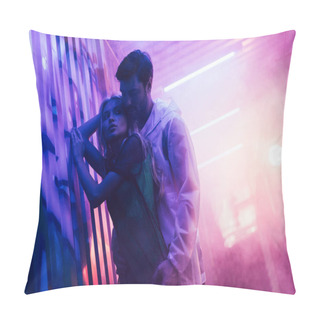 Personality  Attractive And Blonde Woman Hugging With Handsome Man Near Wall  Pillow Covers