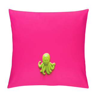 Personality  Top View Of Green Plastic Octopus On Pink Background Pillow Covers