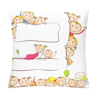 Personality  Kids Behind Placard Illustration Pillow Covers