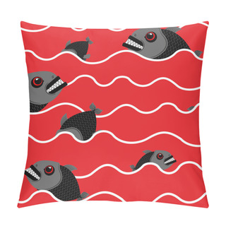 Personality  Piranha In Ocean. Bloody Water With Marine Predator. Red Waves O Pillow Covers