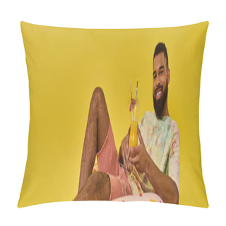 Personality  A Man Gracefully Sits On A Colorful Beach Ball, Leisurely Enjoying A Glass Of Wine In A Serene Beach Setting. Pillow Covers