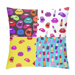 Personality  Set Of Seamless Vector Patterns With Sexy Lips And Lipsticks.  Pillow Covers
