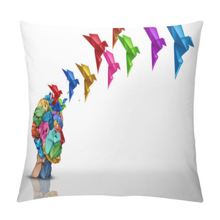 Personality  Creative Marketing Innovative Communication Idea And Selling Promotion Strategy With Clever Design Thinking 3D Illustration Style. Pillow Covers