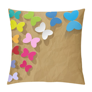 Personality  Colorful Butterflies On Crumpled Paper Brown Background Pillow Covers