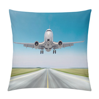 Personality  Airplane Aircraft Flying Departure After Flight, Landing Speed Motion On A Runway In The Good Weather Clear Sky Day. Pillow Covers