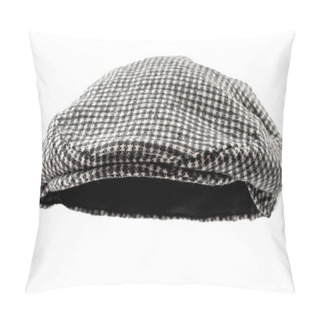 Personality  Floating Grey Hunting Tweed Flat Cap Or Newsboy Cap Isolated On White Background With Clipping Path Cutout Using Ghost Mannequin Technique Pillow Covers